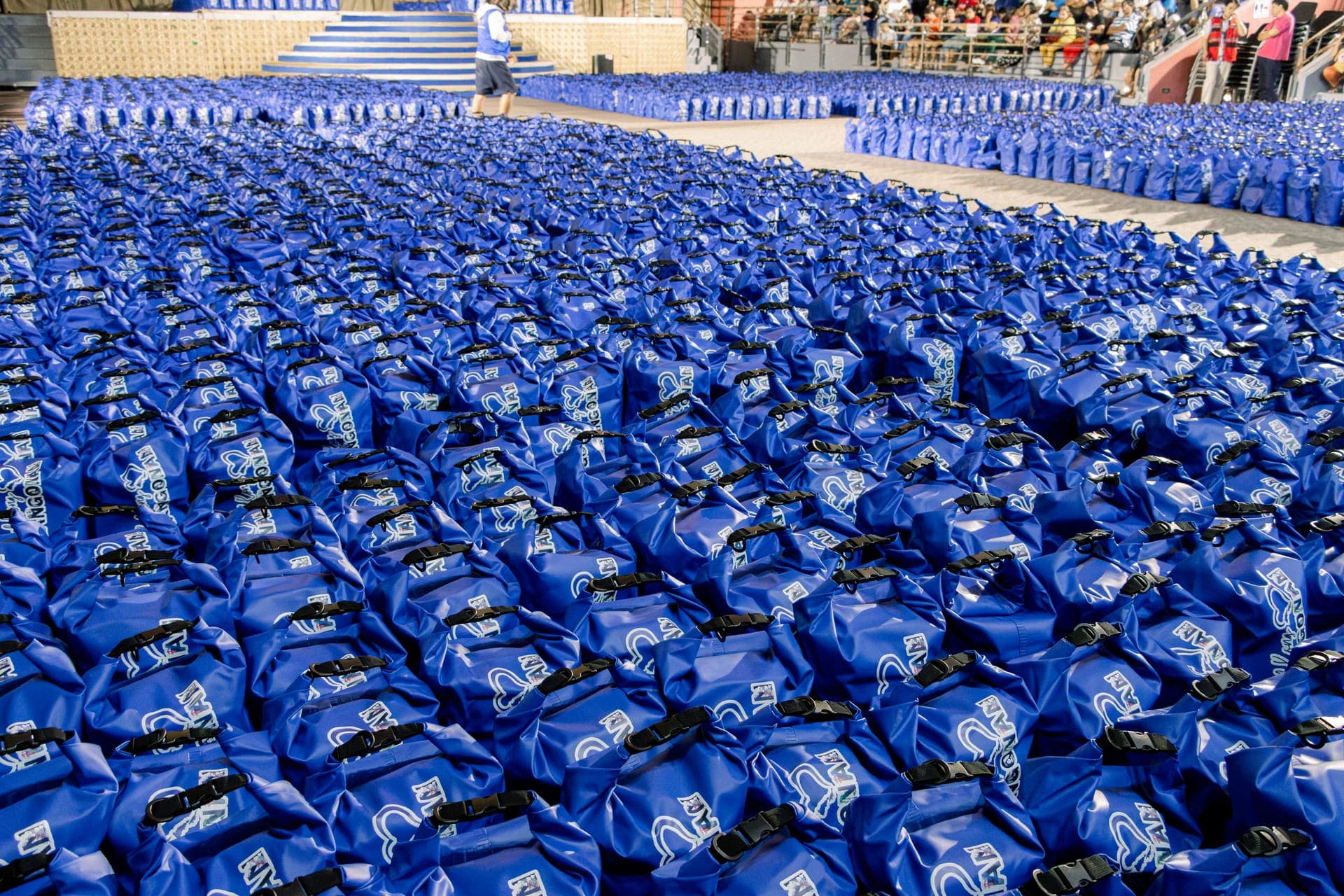 Thousands of emergency bags staged for distribution